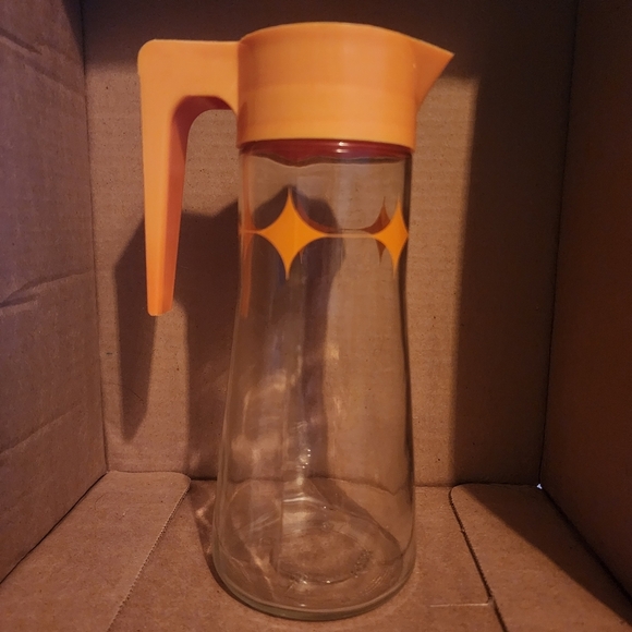 VTG MCM Anchor Hocking Orange Starburst Pitcher vibrant mid-century entertaining - Picture 3 of 9